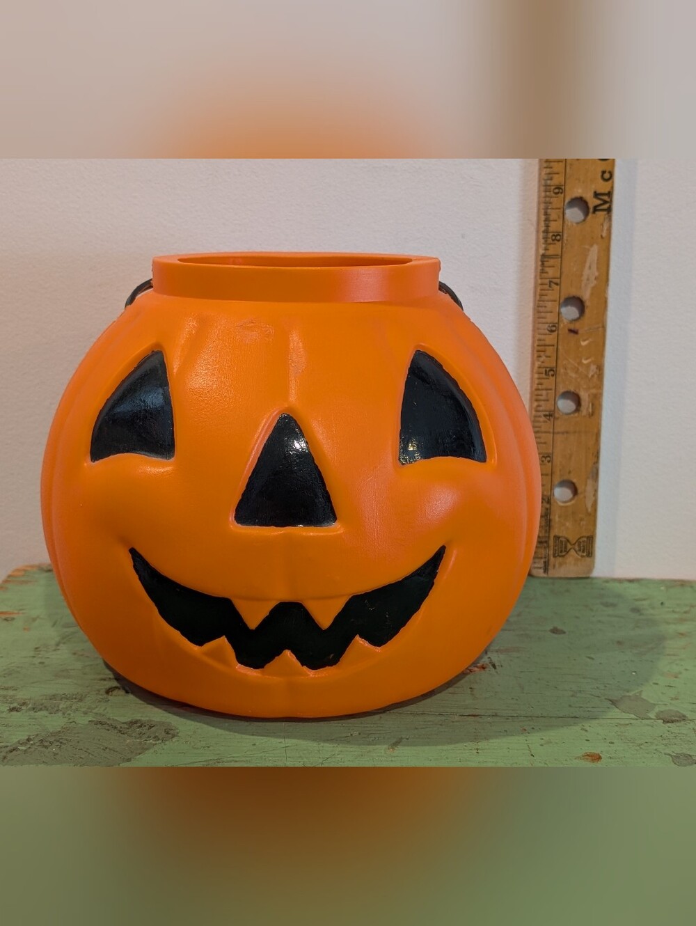 Vintage Blow Mold Pumpkin Halloween Candy Bucket Norben Products 1970's